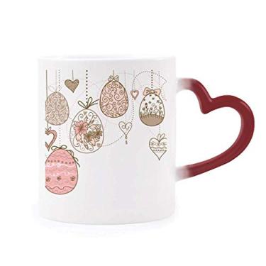 Imagem de Caneca de grés rosa fofa para pendurar ovo colorido sensível ao calor da Páscoa religião vermelha que muda de cor