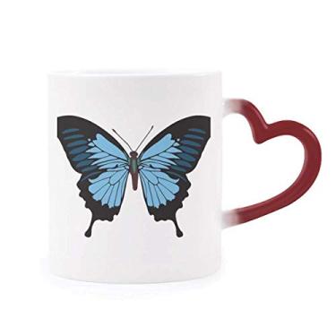 Imagem de Amostra de borboleta em azul escuro Caneca sensível ao calor Copo de grés que muda de cor vermelha