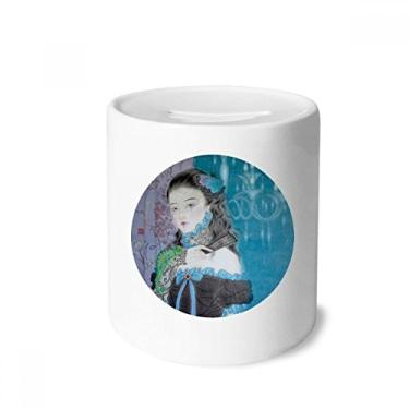 Imagem de DIYthinker Blue Classical Girl caixa de dinheiro em aquarela estilo chinês porta-moedas de cerâmica presente de cofrinho