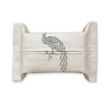 Imagem de Capa de papel para lenços faciais coloridos de pavão com pintura de pássaro, saco de linho de algodão