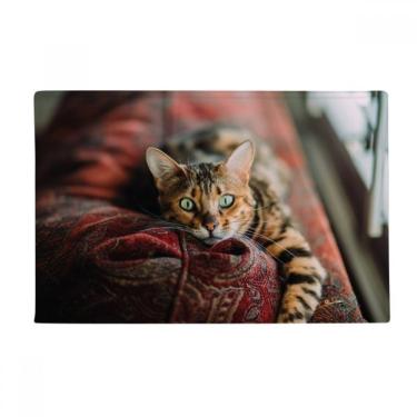 Imagem de DIYthinker Tapete de chão com fotografia de gato de olho verde de animal antiderrapante para porta de banheiro