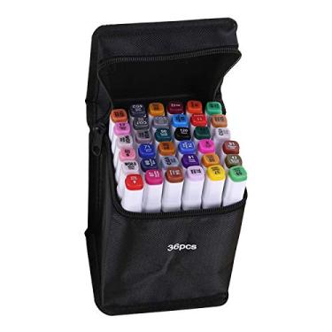 Imagem de KKmoon Marcador de 36 cores Caneta de marcação de ponta dupla Esboço Escrita Pintura Marcador sublinhado Artista desenhando Marcadores de arte de duas pontas com bolsa de armazenamento com zíper