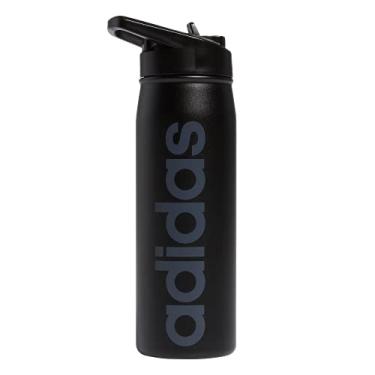 Imagem de adidas Garrafa de água de metal com canudo de 600 ml, aço inoxidável 18/8 com isolamento de parede dupla quente/frio, Preto/Cinza Onix, 20 Ounces