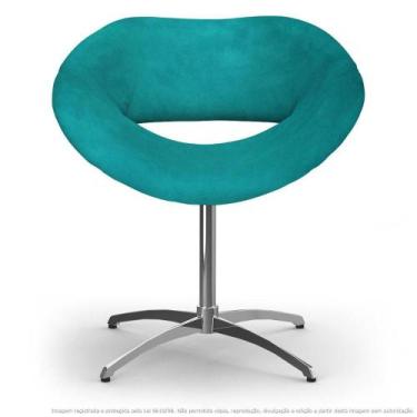 Imagem de Cadeira Beijo Azul Turquesa Poltrona Decorativa Com Base Giratória - C