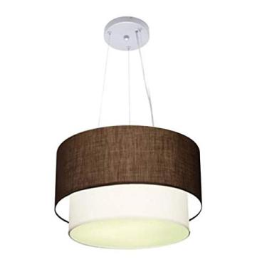 Imagem de Lustre Pendente Duplo Cúpula Tecido 25/40x35, Vivare Iluminação, Pendente4158 LCBR, Café/Branco, Médio