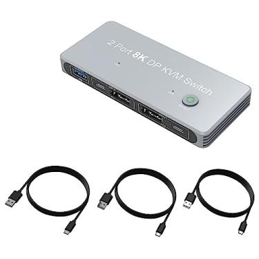 Imagem de MOOKEENONE 2 portas 8K/30Hz, 4K/144Hz HDMI USB Displayport KVM Switch, caixa seletora de monitor de compartilhamento duplo para PC, monitor de compartilhamento, mouse, teclado, impressora