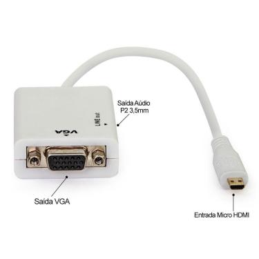 Imagem de Cabo Micro Hdmi - Vga Com Áudio - Branco
