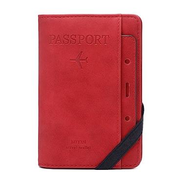 Imagem de LAngyi - Porta-passaporte para cartão de vacina, carteira de viagem com bloqueio de RFID, vermelho, couro PU, unissex, adulto, clássico, 9 compartimentos, aberto no topo, fino