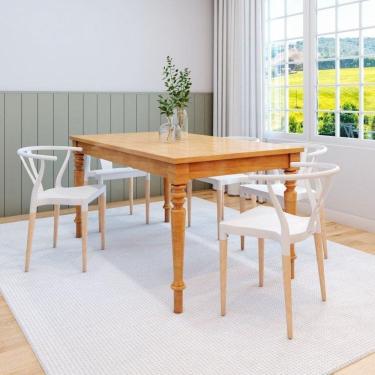Imagem de Conjunto Sala de Jantar Mesa Madeira Maciça com 6 Cadeiras Wishbone Amarílis Espresso Móveis Mel/Branco