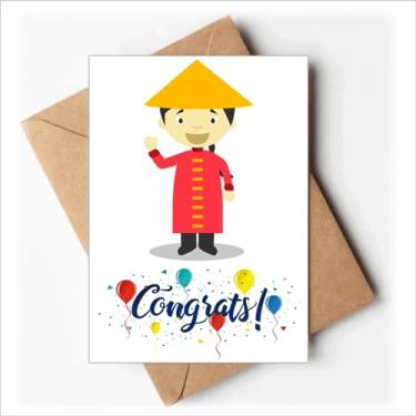 Imagem de DIYthinker Envelopes de saudação de felicitações de cartões de casamento de desenhos animados da China com vestido longo vermelho