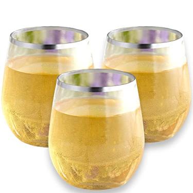 Imagem de Conjunto de 48 copos de vinho de plástico transparente sem haste inquebrável pequeno de 48 peças (283 g - aro prateado)