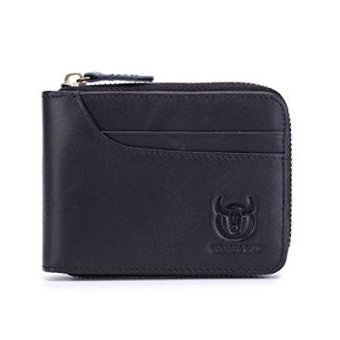 Imagem de Carteira masculina de couro com zíper, carteira masculina RFID de couro genuíno antimagnético, 11 compartimentos para cartão, carteira, porta-moedas (preta)