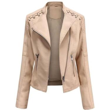 Imagem de AteecO Jaqueta feminina primavera gola virada para baixo jaquetas femininas outwear feminino, Caqui, M