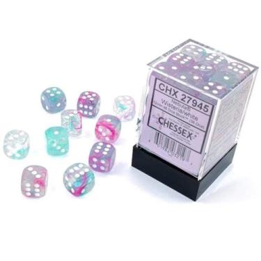 Imagem de Chessex Nebulosa 12 mm d6 glicínia/branco com bloco de dados luminário (36 dados)