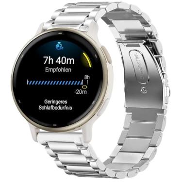 Imagem de Compatível com Garmin Vivoactive 5 Band, Lamshaw 20 mm de liberação rápida, pulseiras de substituição de metal de aço inoxidável compatíveis com Garmin vívoactive 5/Approach S12/Approach S40/Approach S42/D2 Air/D2 Air X10/Forerunner 245/Forerunner 55/Forerunner 645/Venu/Venu 2 Plus/Venu Sq. /Venu Sq