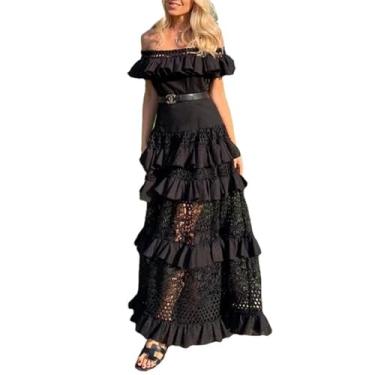 Imagem de Vestido Maxi Plus Size para Mulheres, Boêmio Retrô Feminino Sem Mangas Dress Colete Casual Feminino Vestidos de Verão Vestidos Soltos (Color : Black, Size : Large)