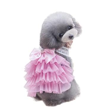 Imagem de FONDOTIN vestido curto de renda roupas de cachorro saia vestido de roupas para animais de estimação vestido de laço de estimação cão de estimação roupa para cachorro café