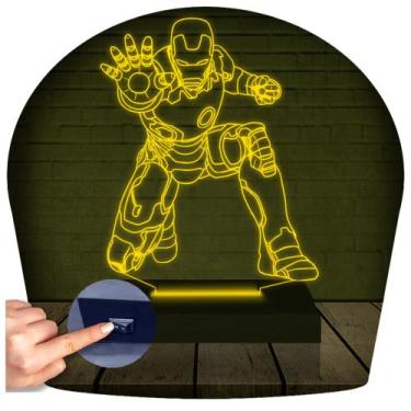 Imagem de Luminária Led Abajur  3D  Homem De Ferro Marvel Heroi - Rb Criações
