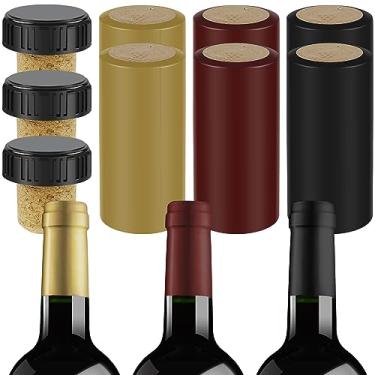Imagem de 60 peças seladoras de vinho para garrafas de vinho, kit de revendedor de garrafas de vinho com cápsulas termorretráteis de PVC, rolha de garrafa de vinho em forma de T de madeira, selos de garrafa de