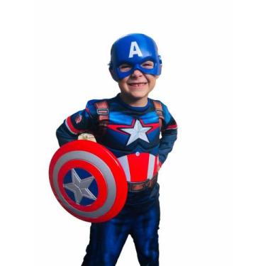 Imagem de Fantasia Infantil Longa Capitão America Com Enchimento Escudo E Mascar