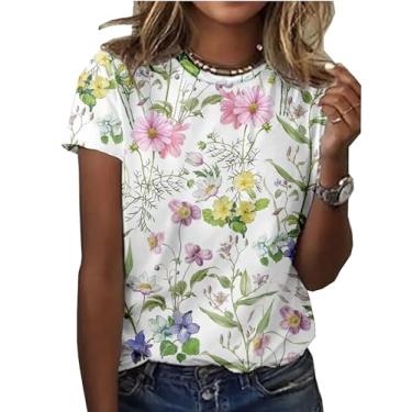 Imagem de Camiseta feminina floral com estampa de flores silvestres para amantes de plantas, flores vintage, manga curta, Branco - 5, M
