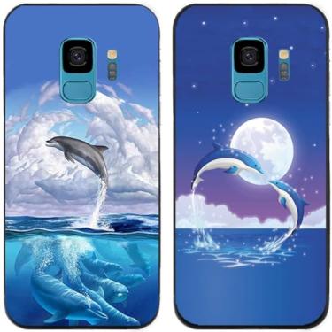 Imagem de 2 peças de capa de telefone traseira de silicone em gel TPU impresso golfinhos para Samsung Galaxy todas as séries (Galaxy S9)