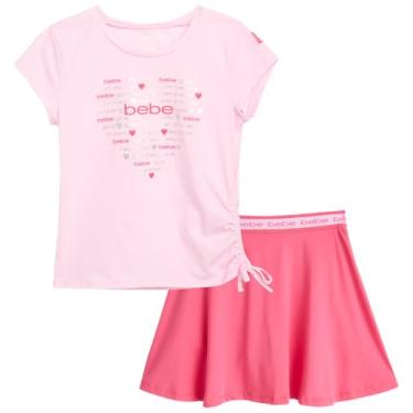 Imagem de bebe Conjunto de saia ativa para meninas - 2 peças de camiseta esportiva macia e saia de scooter - Lindo traje de tênis de verão para meninas (4-12), Limonada rosa, 4