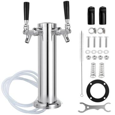 Imagem de Torre Kegerator de aço inoxidável torneira dupla torre de cerveja torneira dupla torneira de cerveja dispensador de cerveja torneira de cerveja peças de aço inoxidável torneira de torre tubo