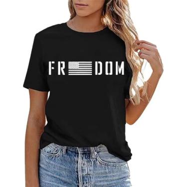 Imagem de Camiseta feminina Freedom 4th of July Memorial Day Graphic Tees casual manga curta American Patriotic Tops, Preto, XXG