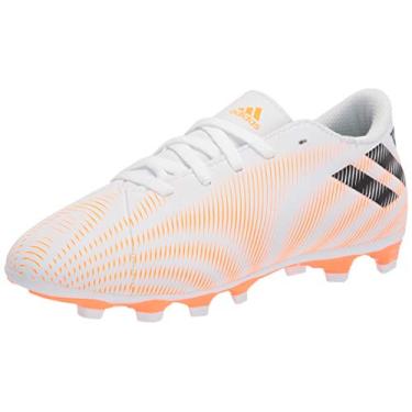 Imagem de adidas Tênis de futebol unissex infantil Nemeziz .4 Firm Ground, Branco/Preto/Laranja Gritante, 17