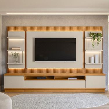 Imagem de Conjunto para Tv até 70 Polegadas com Rack, Painel e 2 Módulos Laterais San Paulo Tauari/ Off White Fosco