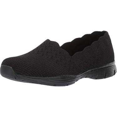 Imagem de Skechers Colarinho feminino Seager-Stat-Scalloped, mocassim com ajuste clássico, Preto/preto, 9