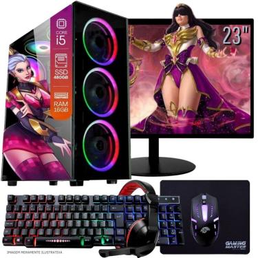 Imagem de Computador Gamer Completo TOB Intel Core i5 SSD 480GB 16GB Teclado Mouse Mouse Pad e Headset Gamer Monitor 23" Windows 10 Pro Trial