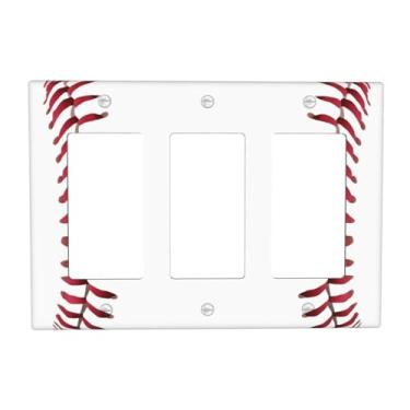 Imagem de Spshian Placa decorativa para interruptor de luz, beisebol, esportes, vermelho, branco, 3 gangs, placas de parede triplas, placas de interruptor GFCI e capas de tomada para decoração de banheiro e