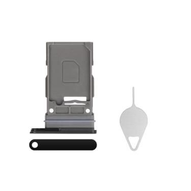 Imagem de BESJMYT Substituição de bandeja de cartão SIM para Samsung Galaxy S22 Ultra (versão SIM único) - Adaptador de suporte de slot de bandeja de cartão preto Phantom com ejetor de agulha para S22 Ultra 5G