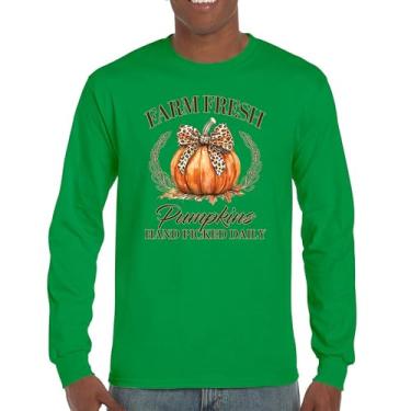 Imagem de Camiseta de manga comprida Farm Fresh Pumpkins outono aconchegante estação milho labirinto festival dia de ação de graças peru outono bonito, Verde, XGG