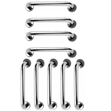 Imagem de Alça de Apoio 30cm Barra Inox Kit 9 Unidades Idoso Cadeirante Banheiro