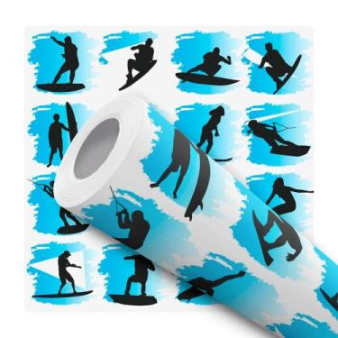 Imagem de Papel De Parede Adesivo Lavável Teen Surf Prancha Surfista Azul Preto 