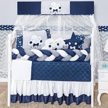 Imagem de Kit Berço Masculino Nuvem Lua Marinho 12P Saia Box Completo - Beatriz 