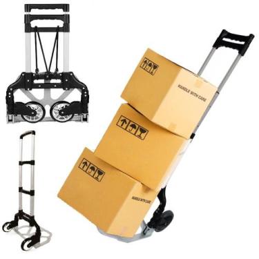 Imagem de Carrinho De Mão Dobrável Alumínio Bagagens Carga Caixa Compras Capacid