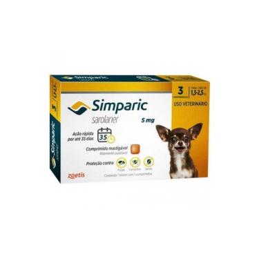 Imagem de Simparic 5mg Antipulgas e Carrapato Cães de 1,3 a 2,5 kg 3 comprimidos
