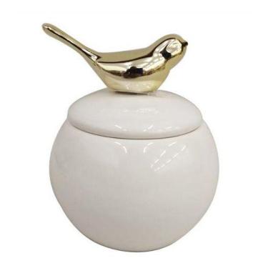 Imagem de Porta Jóia Pequeno Cerâmica Luxo Dourado Bird 12cm - Zona Livre