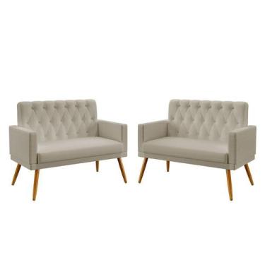Imagem de Kit 2 Poltronas Namoradeira Estofadas Vega com Rodapé e Capitonê  Bege