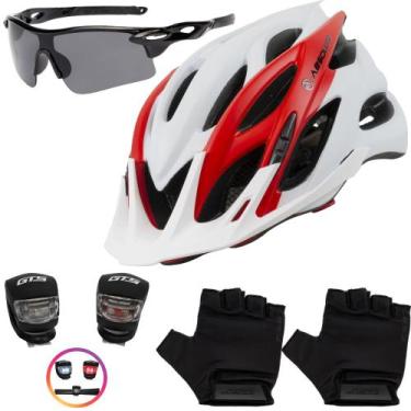 Imagem de Capacete Ciclismo Bike Mtb + Pisca + Óculos + Par De Luvas - Tsw / Abs