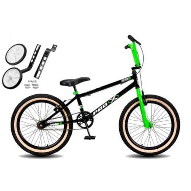 Imagem de Bicicleta Aro 20 BMX PRO X S1 Faixa Bege V-Brake e Rodinhas,Preto Verde