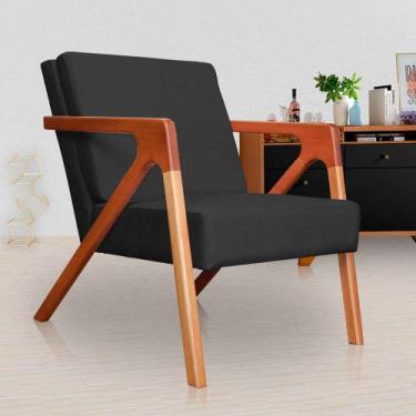 Imagem de Poltrona Decorativa Braços de Madeira Sala de Estar Monalisa Suede Pre