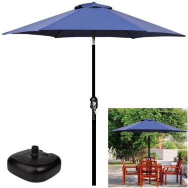 Imagem de Kit Ombrelone 2,5m Ipanema Azul Com Manivela Articulado + Base Plástic