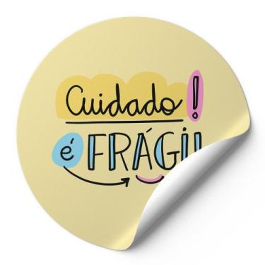 Imagem de 120 Etiquetas Auto Colante Adesivos Redondos Cuidado É Frágil Fundo Am