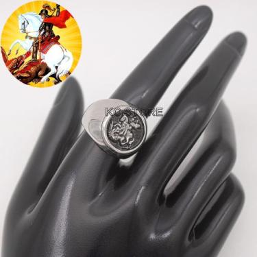 Imagem de Anel Religioso São Jorge Guerreiro Em Aço Inox Prata Grosso - KC STORE