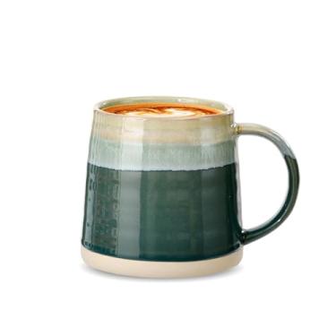 Imagem de Caneca de café de cerâmica, 368 g, xícara de chá grande, esmalte reativo, brilhante e superfície fosca, caneca de café com fundo largo para chá, latte, chocolate quente, decoração de casa, tom verde